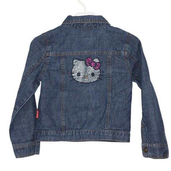 Hello Kitty Girls Denim Jean Jacket with Rhinestone Kitty on Back Size 4T - Picture 7 of 7